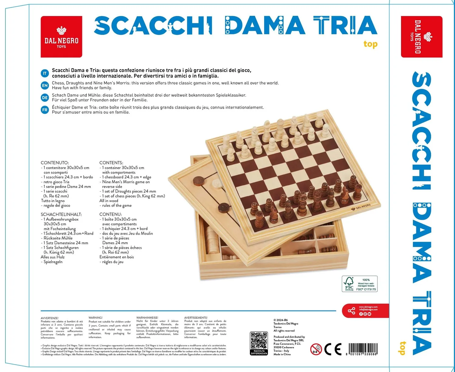 Dal Negro 53908 Scacchi Dama Tria gioco in legno naturale