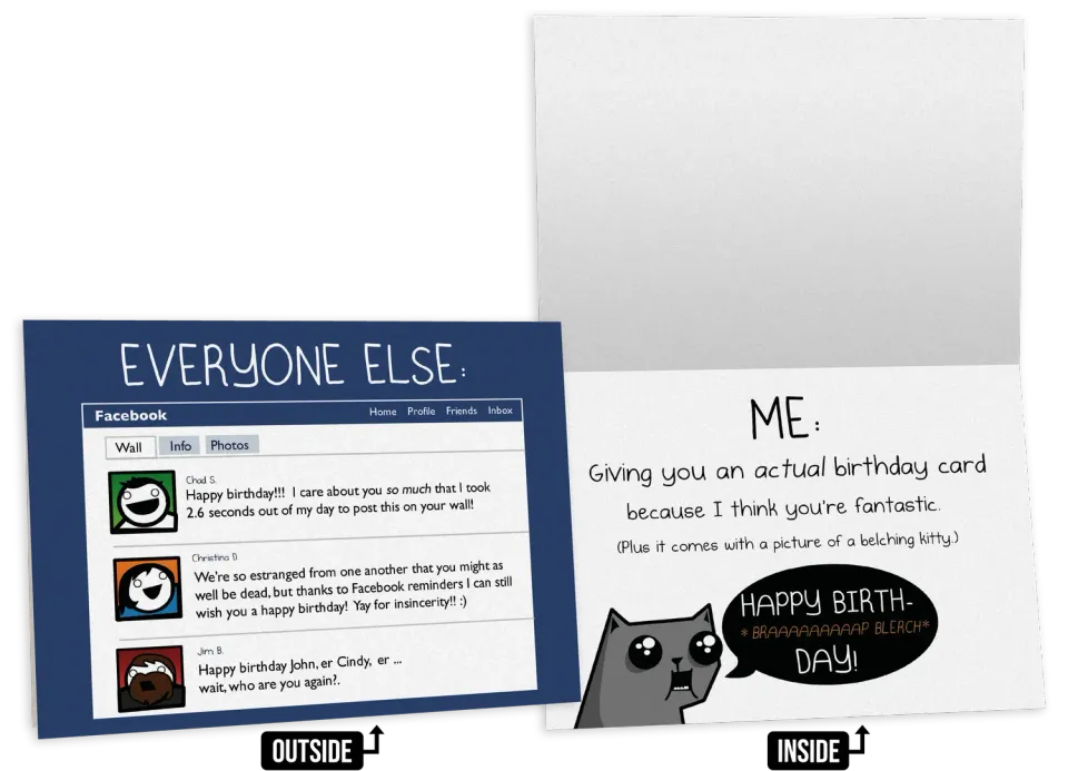 Exploding Kittens Facebook Kitty biglietto compleanno