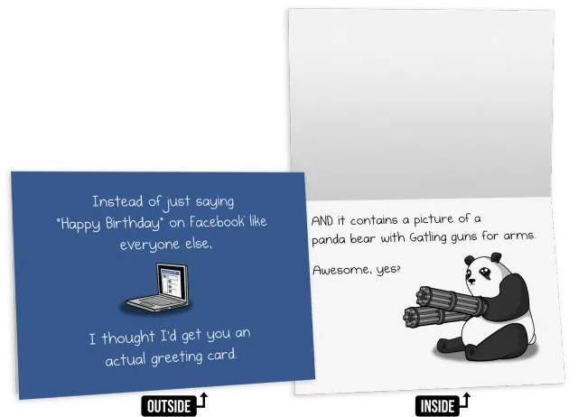 Exploding Kittens Facebook Panda biglietto compleanno NSFW