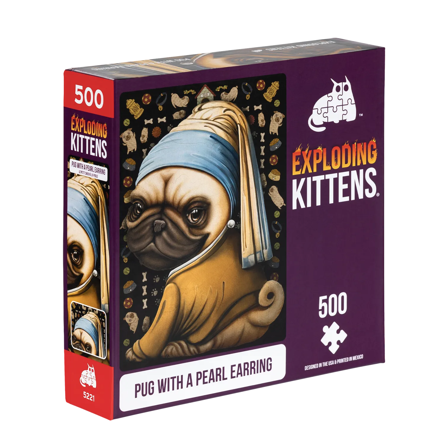 Exploding Kittens Pug Pearl Earring puzzle 1000 pezzi cane