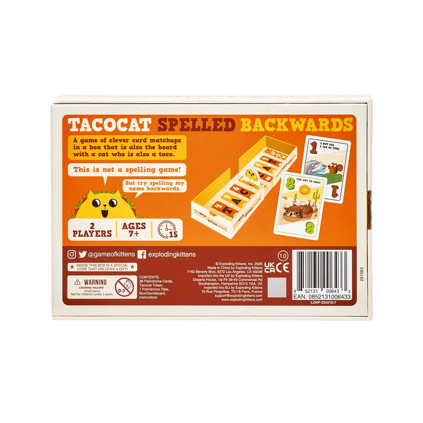 Exploding Kittens Tacocat Spelled Backwards gioco carte duello