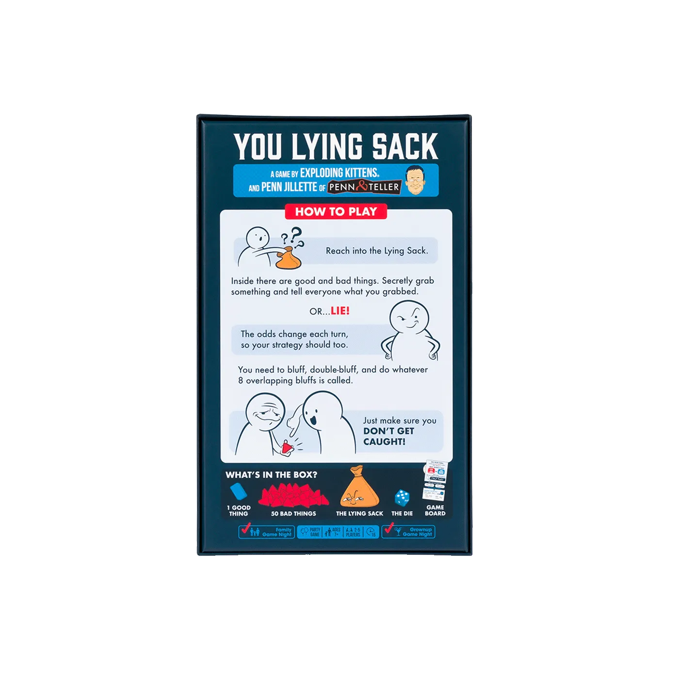 Exploding Kittens You Lying Sack gioco bluff sacchetto