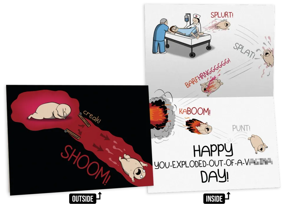 Exploding Kittens Flying Newborn biglietto compleanno NSFW