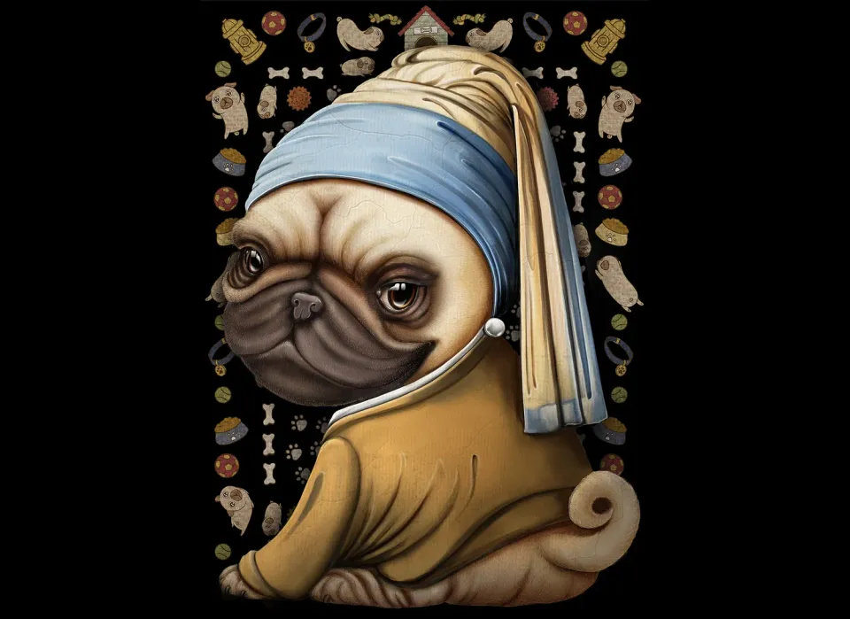 Exploding Kittens Pug Pearl Earring puzzle 1000 pezzi cane