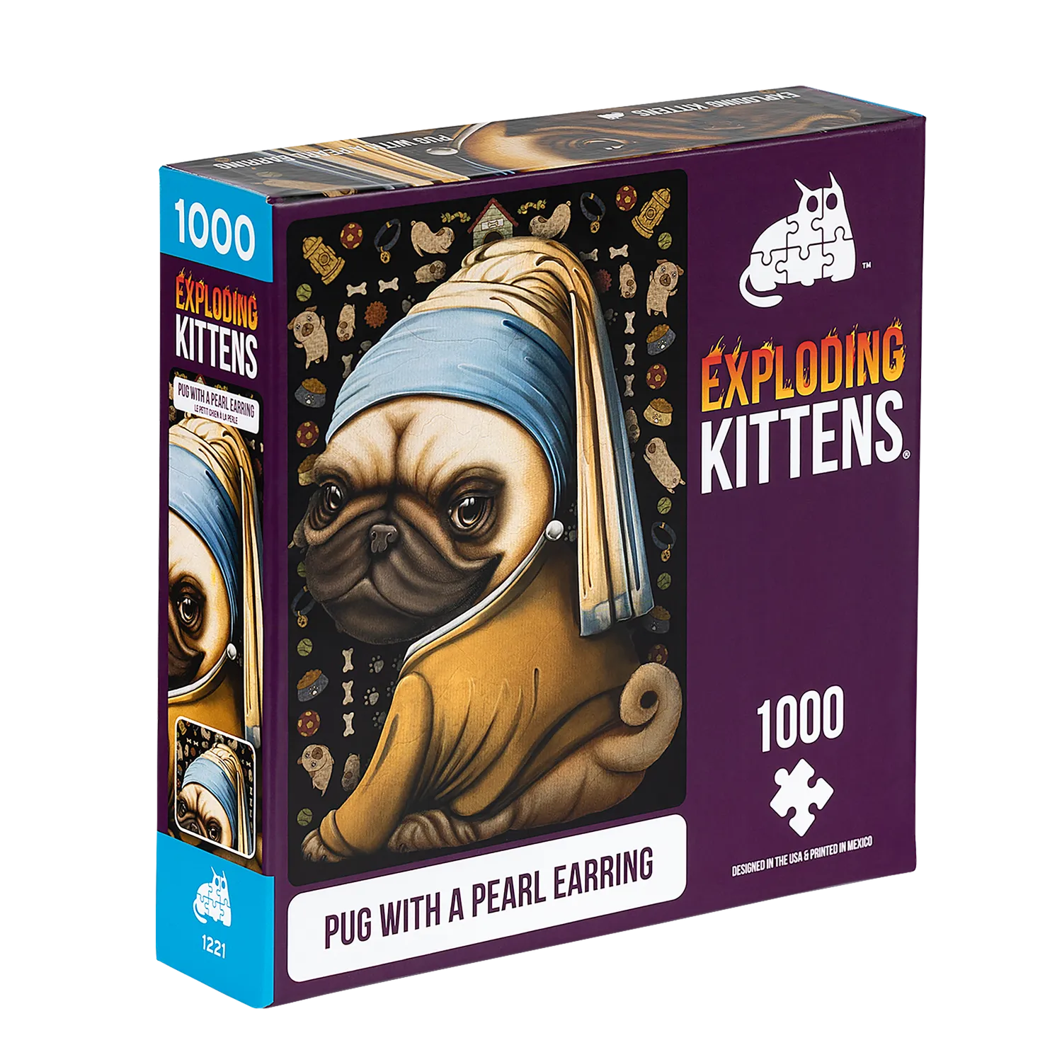 Exploding Kittens Pug Pearl Earring puzzle 1000 pezzi cane