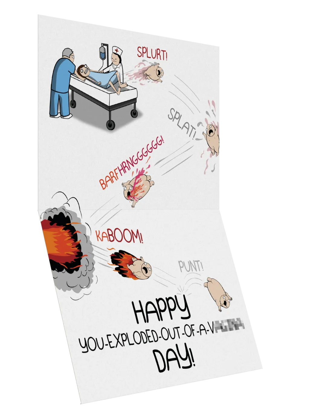 Exploding Kittens Flying Newborn biglietto compleanno NSFW